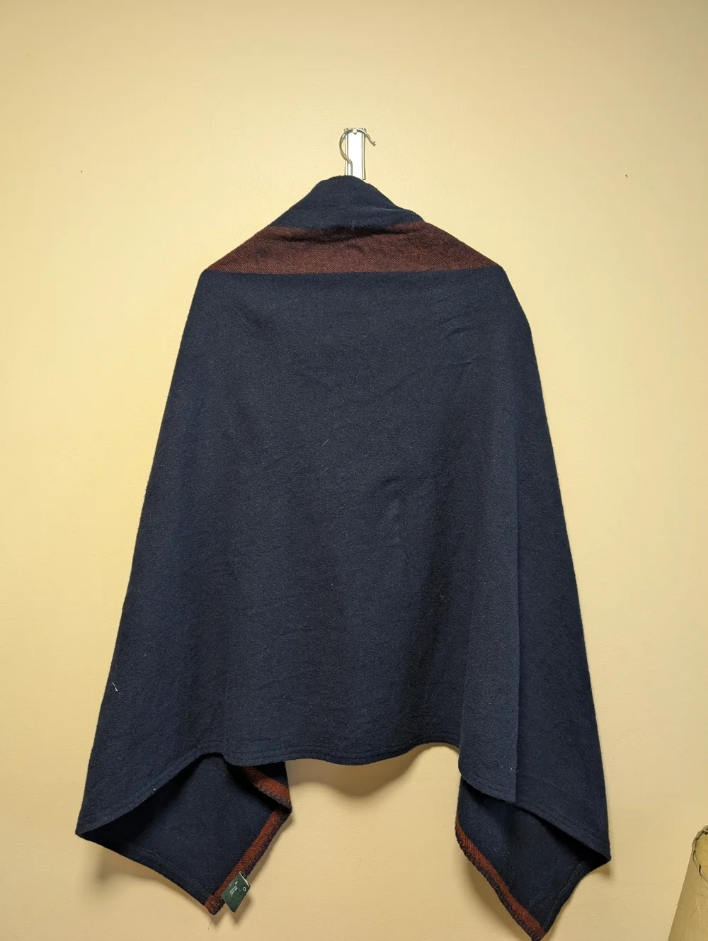 Woolrich Wool Cape Poncho Leather Toggle Navy Plaid OS